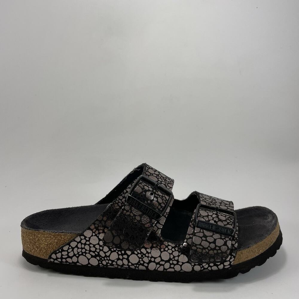 Birkenstock Arizona Slide Sandal Womens 37 US 6-6.5 Metallic Stones Black Narrow
